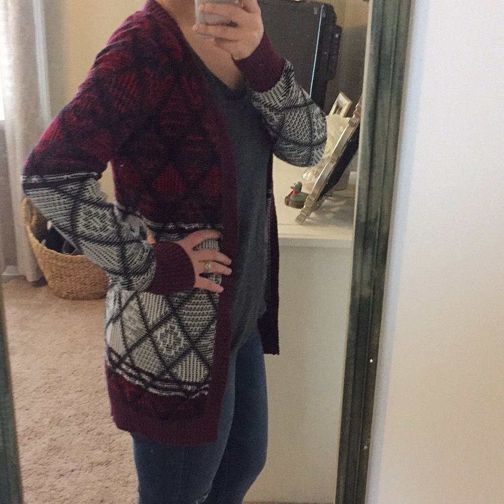 Maroon and gray cardigan